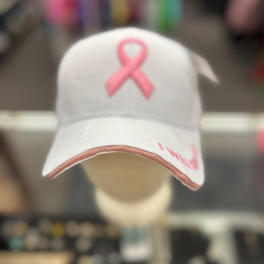 White, Pink Ribbon Cap " I Will Survive" by EZCAP - Picture 2 of 5